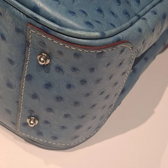 EUC Dooney & Bourke Teal Ostrich Leather 2-Way Medium Top Handle Satchel OS - Picture 10 of 16